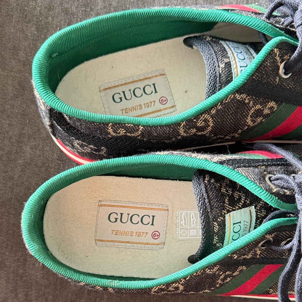 Gucci Black Monogram Sneakers with Red and Green Accents 1977 Tennis LIKE NEW - Picture 2 of 3